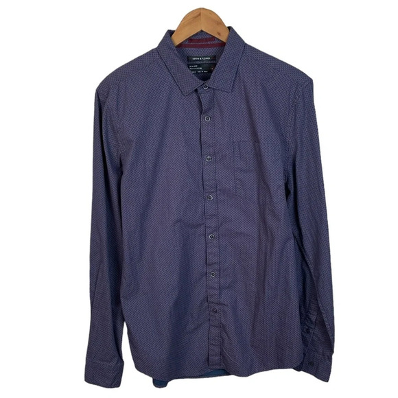 BF865 Mens Denim & Flower SLIM Fit Geometric Business Casual Button Shirt L - Picture 1 of 4